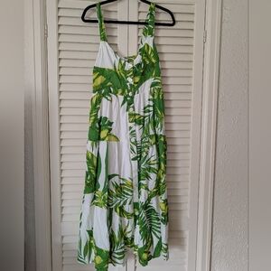 Karlie Green & White Tropical Leaf Print Sundress